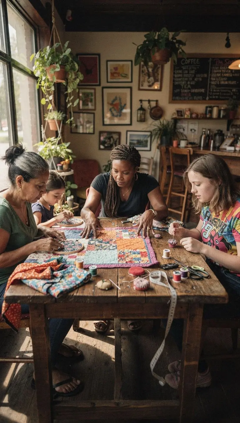 Community members collaborating in a craft workshop.